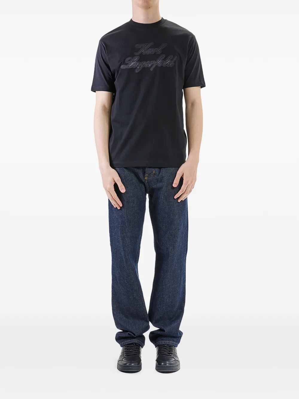 Karl Lagerfeld Signature embroidered T-shirt Zwart