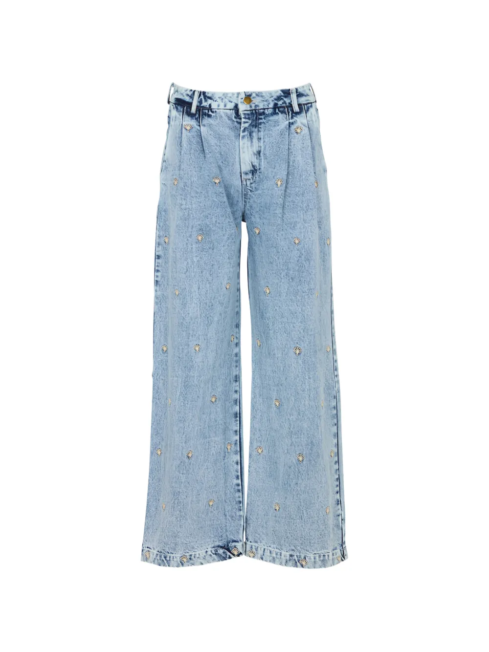 MAISON HOTEL Gordon shell-embroidered pleated jeans - Blu