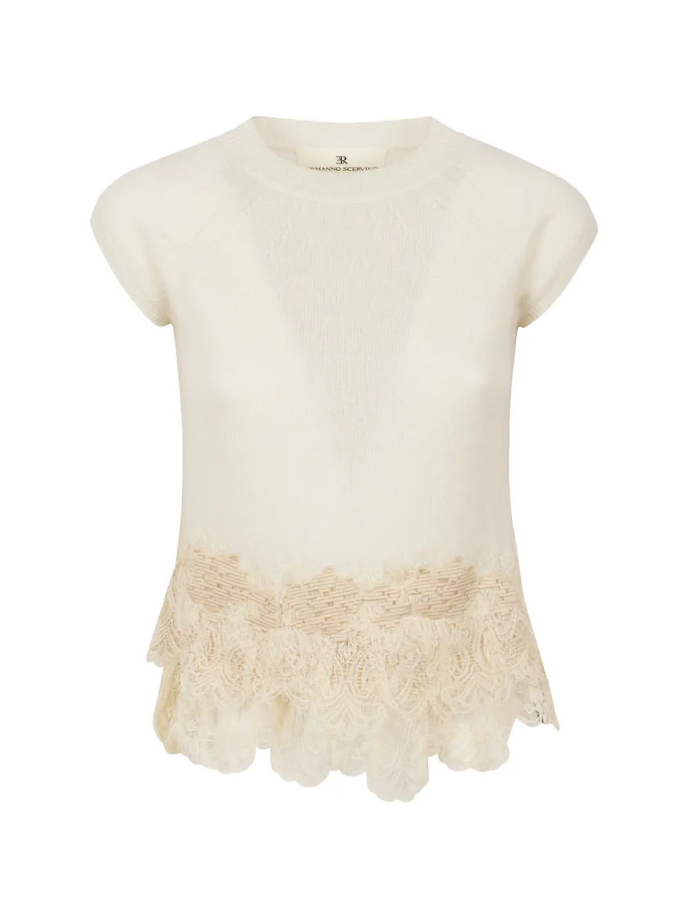 Ermanno Scervino lace-trimmed cashmere top Beige