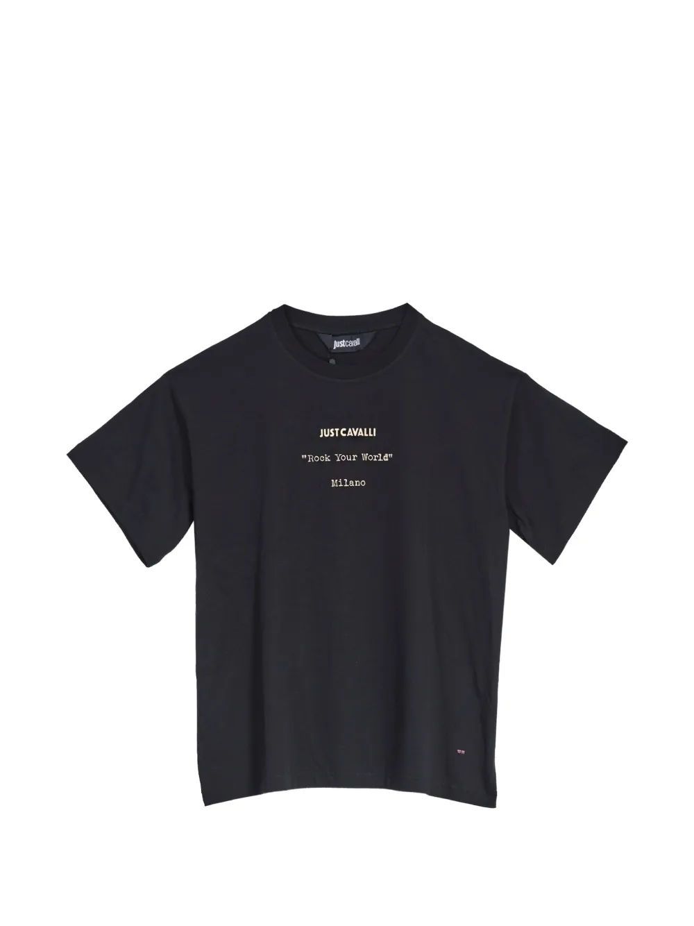 Just Cavalli flame-print slogan-print T-shirt Zwart