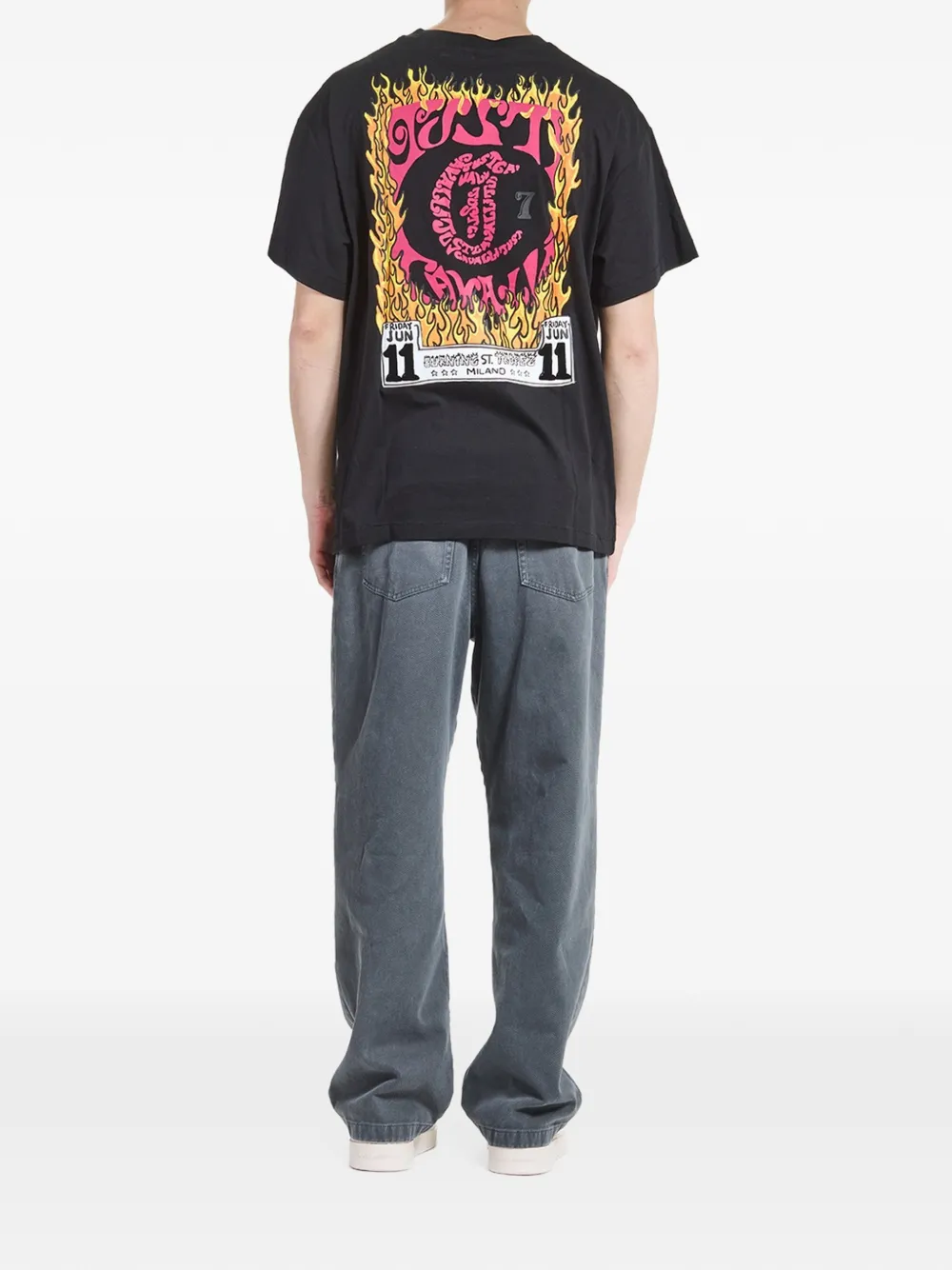 Just Cavalli flame-print slogan-print T-shirt Zwart