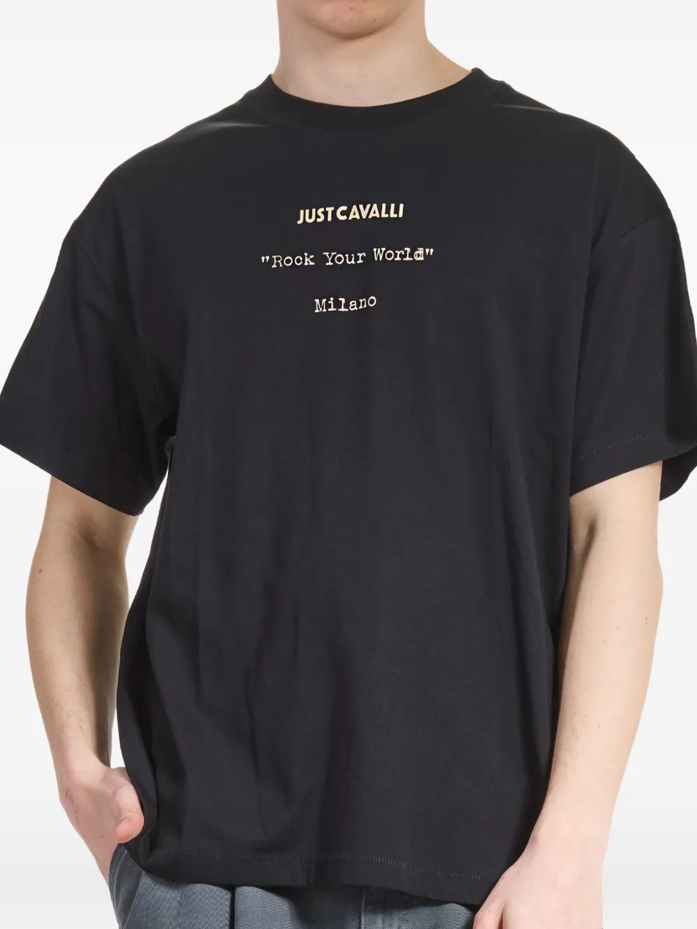 Just Cavalli flame-print slogan-print T-shirt Zwart