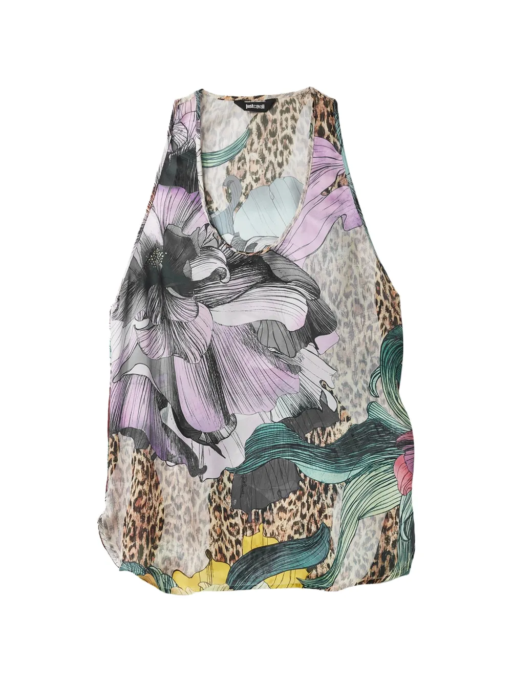 Just Cavalli Top con stampa leopardata floreale - Toni neutri