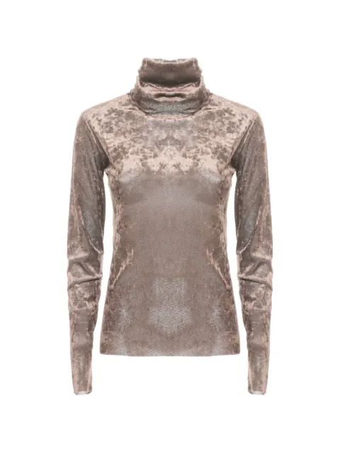 D.Exterior velvet-effect roll-neck sweater