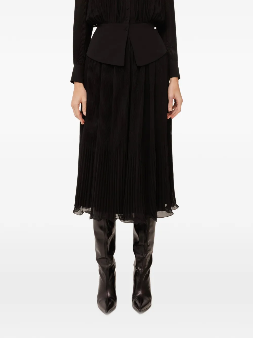 NISSA pleated chiffon midi skirt - Nero