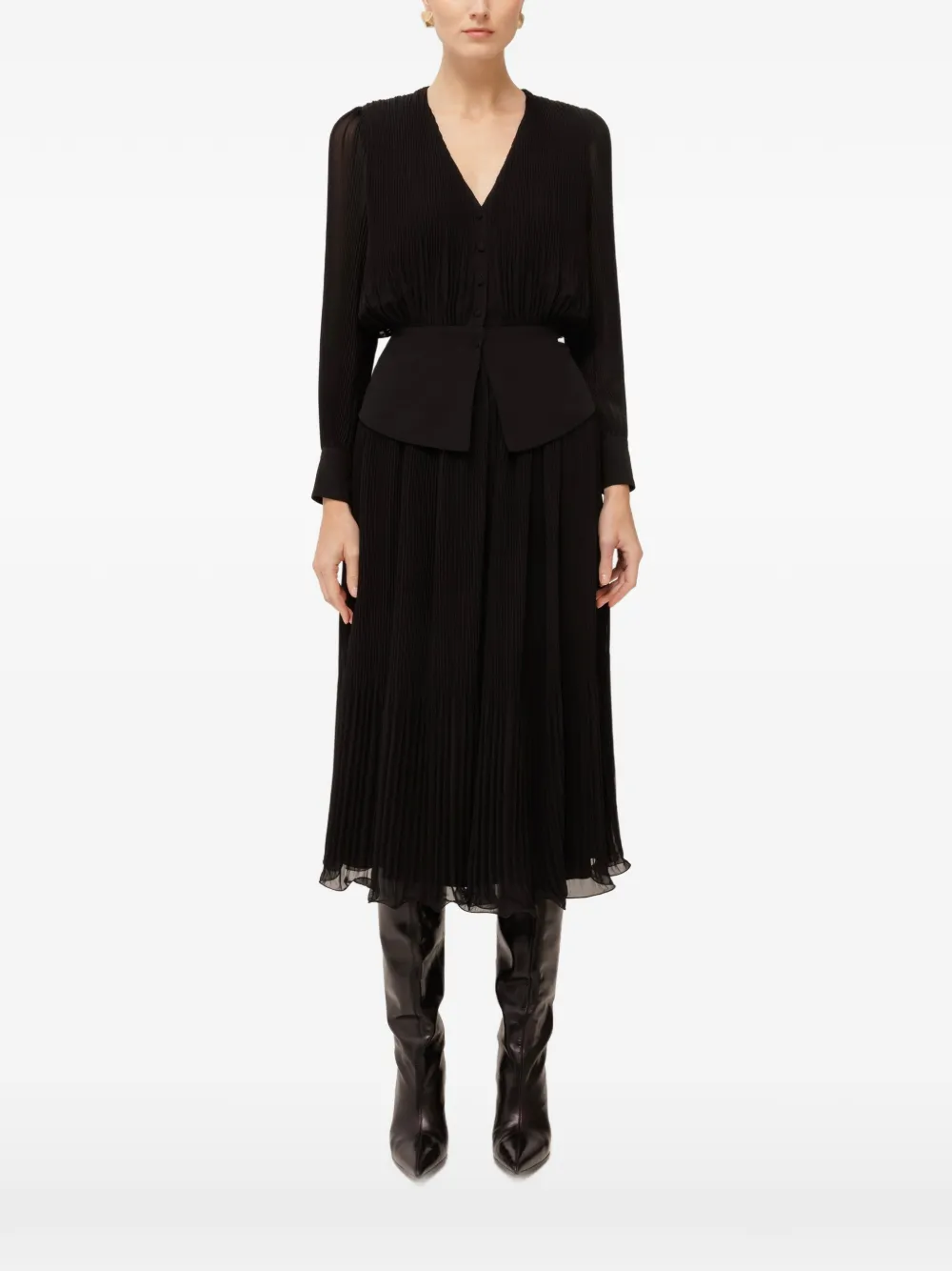 NISSA pleated chiffon V-neck top - Nero