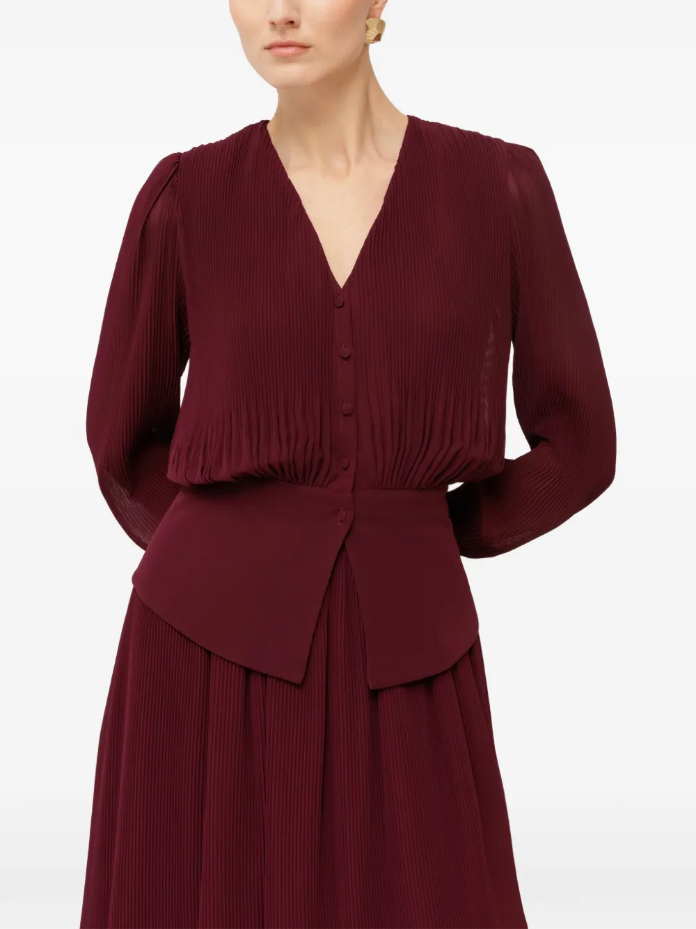 NISSA pleated chiffon V-neck top - Rosso