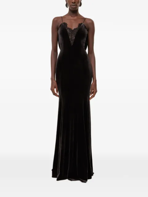 NISSA lace-insert velvet maxi dress