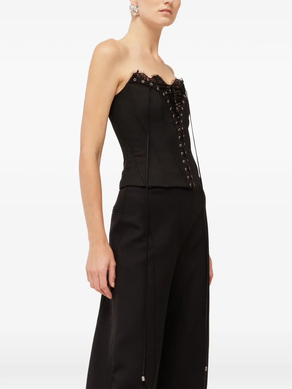 NISSA wool blend lace-detail corset top - Nero