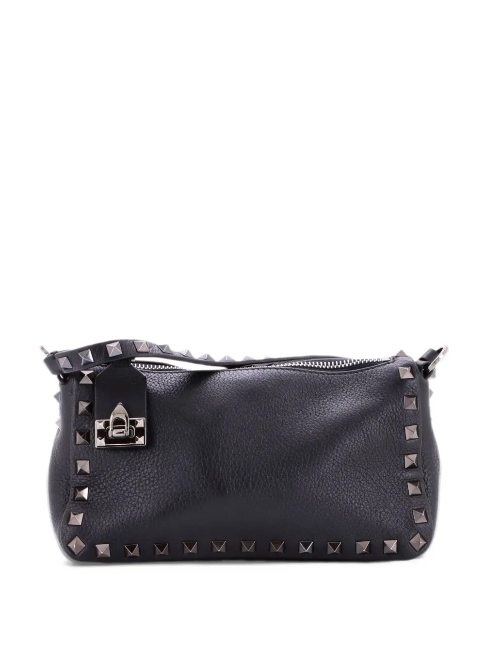 Valentino Garavani Pre-Owned Rockstud Flip Lock Zipped Handle Grainy Leather Small crossbody bag - Nero