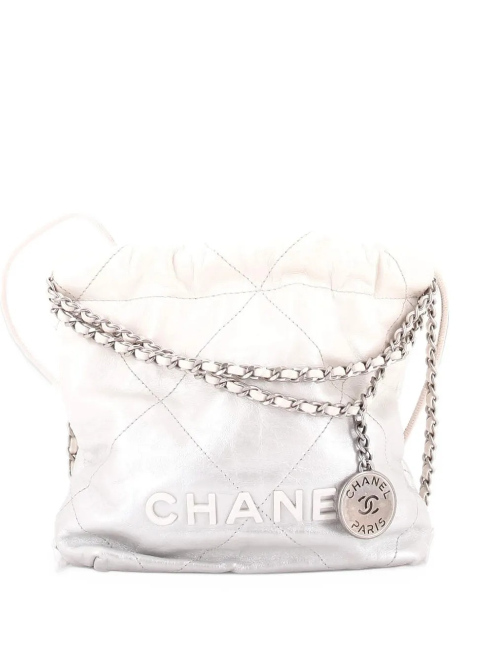 CHANEL Pre-Owned 22 Chain Hobo Quilted Metallic Degrade Calfskin Mini crossbody bag - Argento