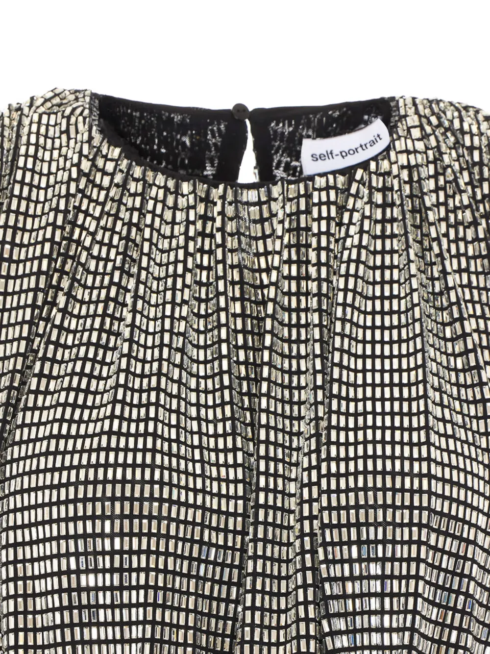 Self-Portrait silver rhinestone drape top Metallic