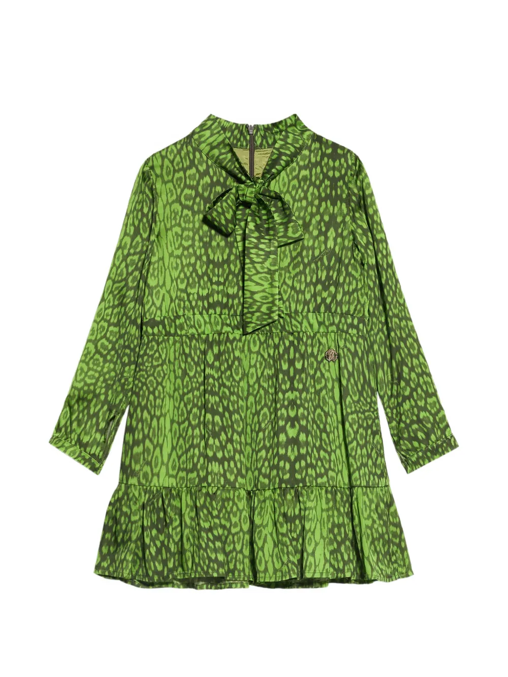 Roberto Cavalli Junior leopard-print bow-detail dress Groen