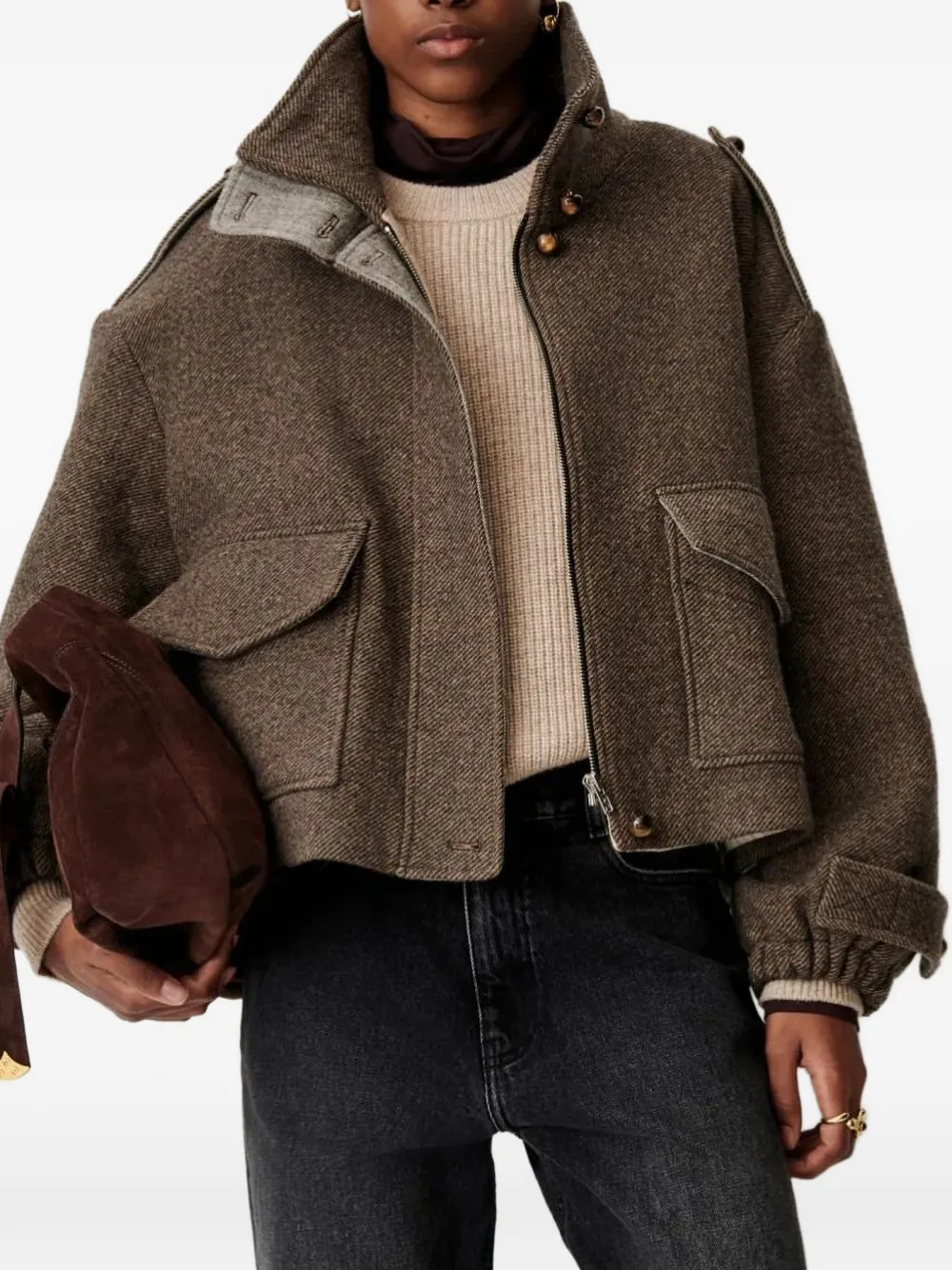 Sessùn Mean Streets high-neck epaulette jacket Bruin