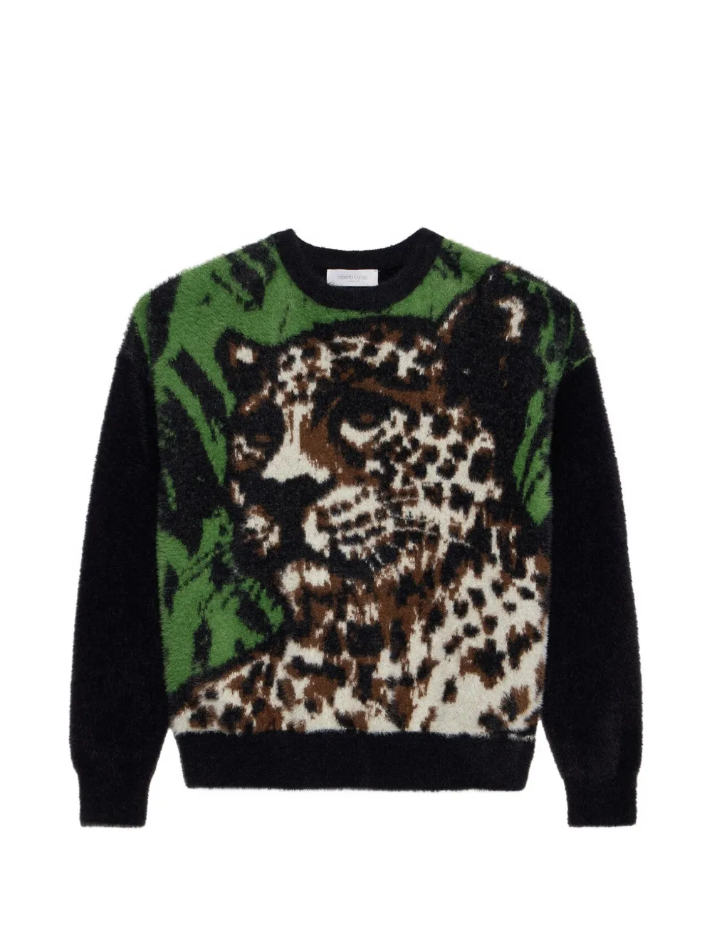 Roberto Cavalli Junior leopard-intarsia fluffy-knit sweater - Nero