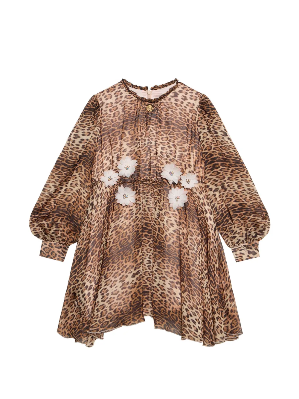 Roberto Cavalli Junior leopard-print floral-appliqué dress Bruin