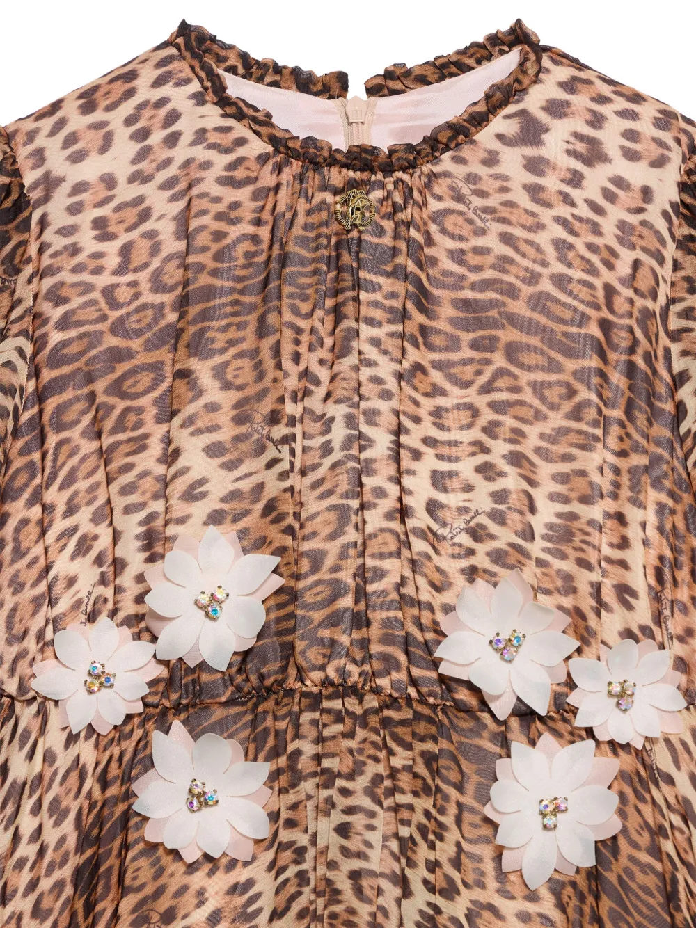 Roberto Cavalli Junior leopard-print floral-appliqué dress Bruin