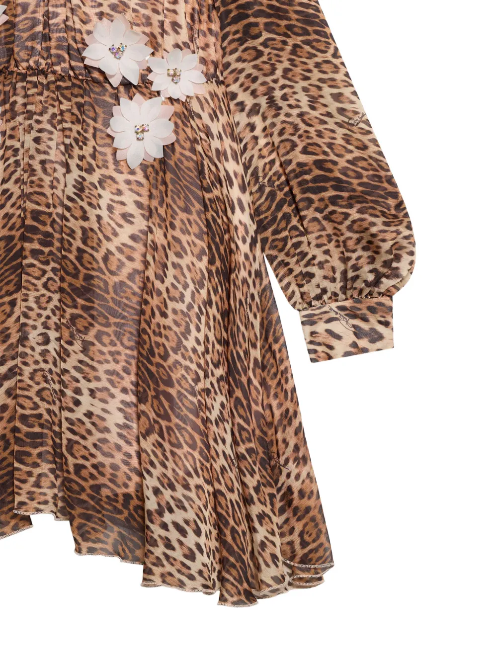 Roberto Cavalli Junior leopard-print floral-appliqué dress Bruin
