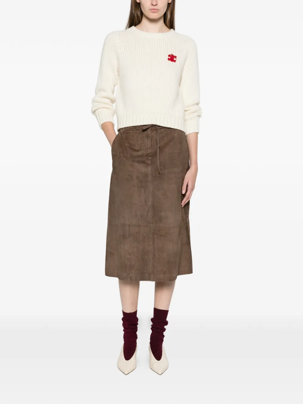 Max Mara suede midi skirt Mud Bruin