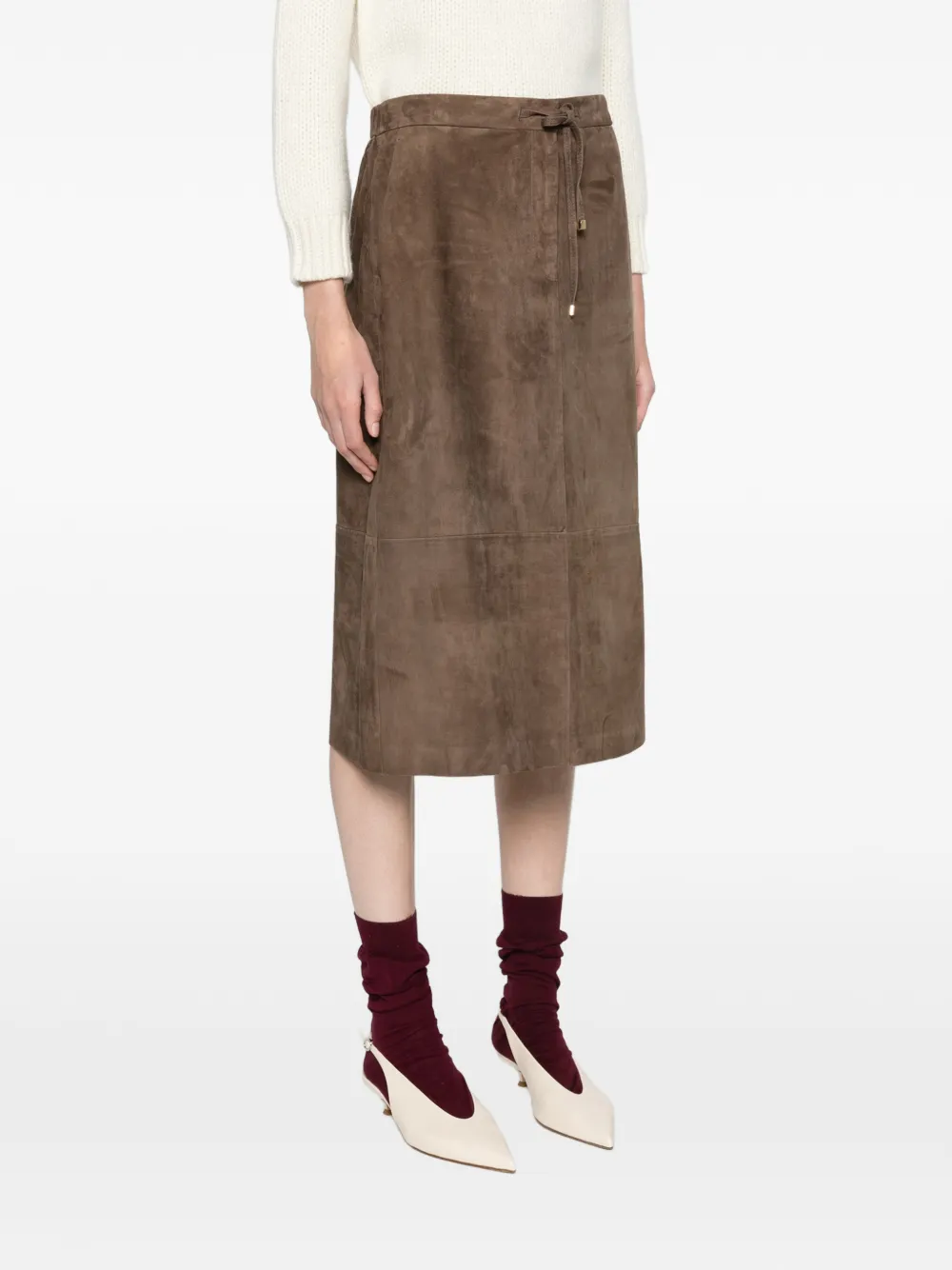 Max Mara suede midi skirt Mud Bruin