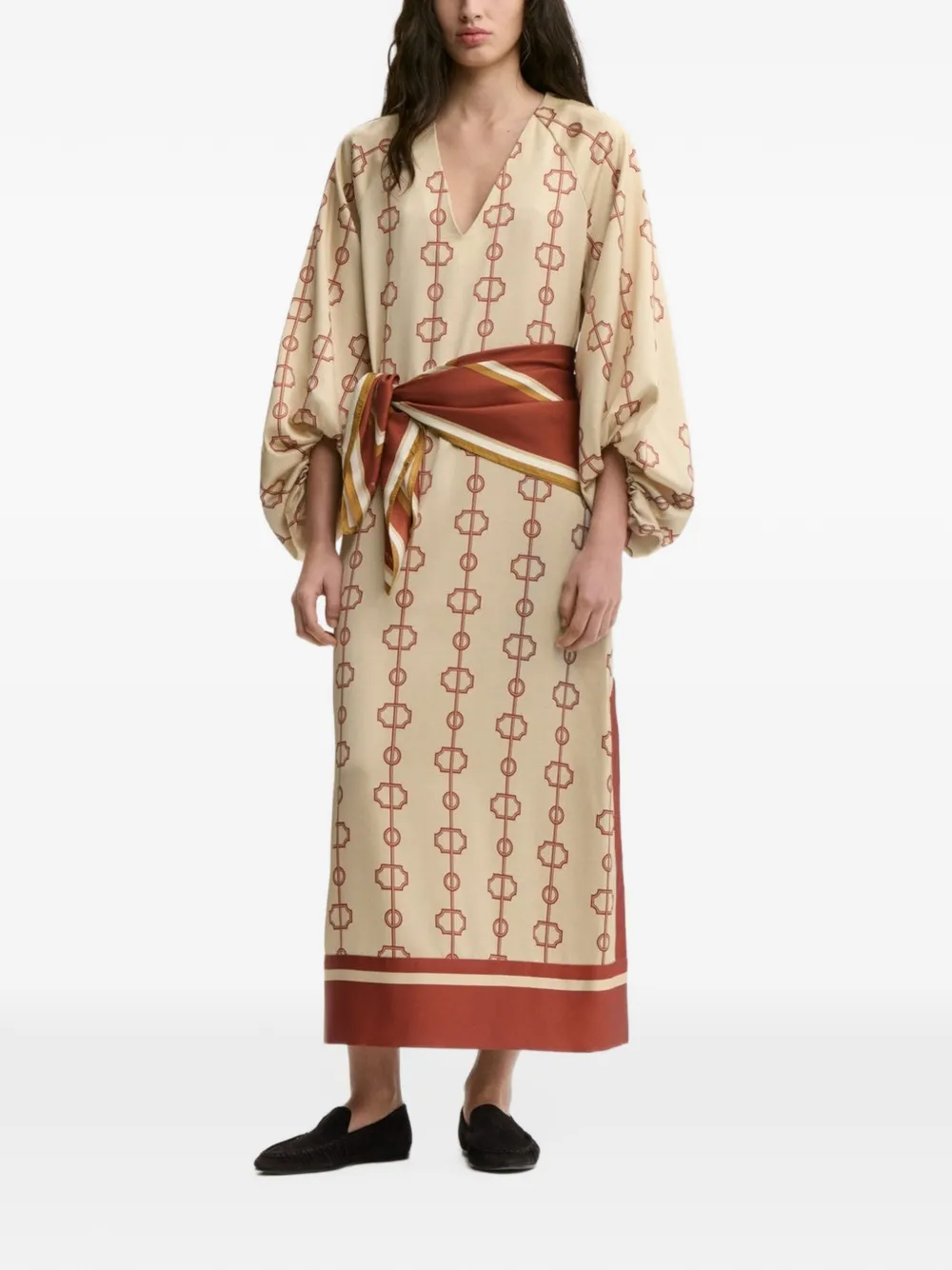 By Malene Birger Semira Parisian Scarf-print midi dress Beige