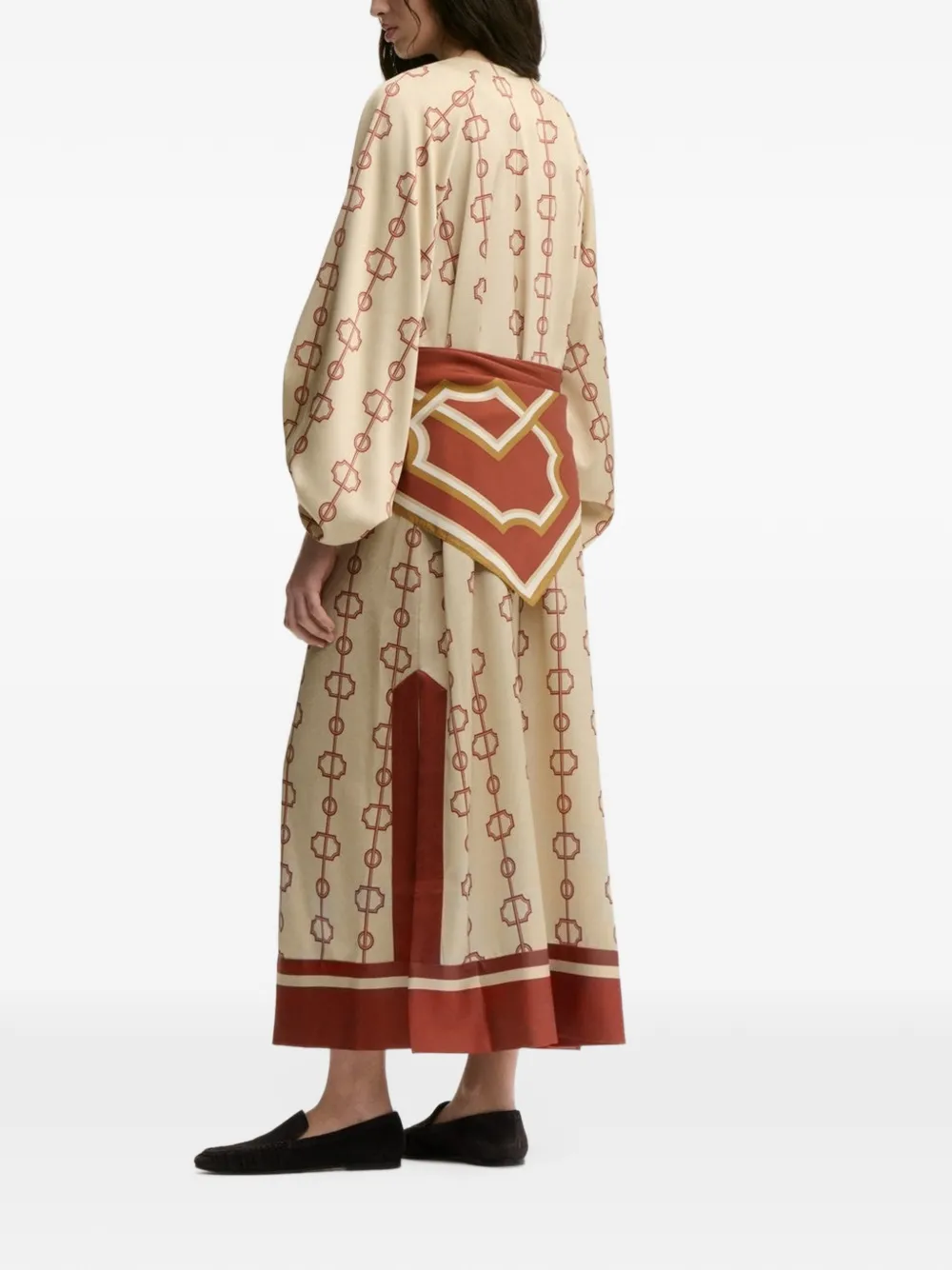 By Malene Birger Semira Parisian Scarf-print midi dress Beige