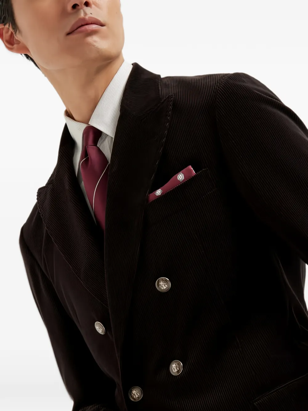Brunello Cucinelli double-breasted corduroy suit Zwart