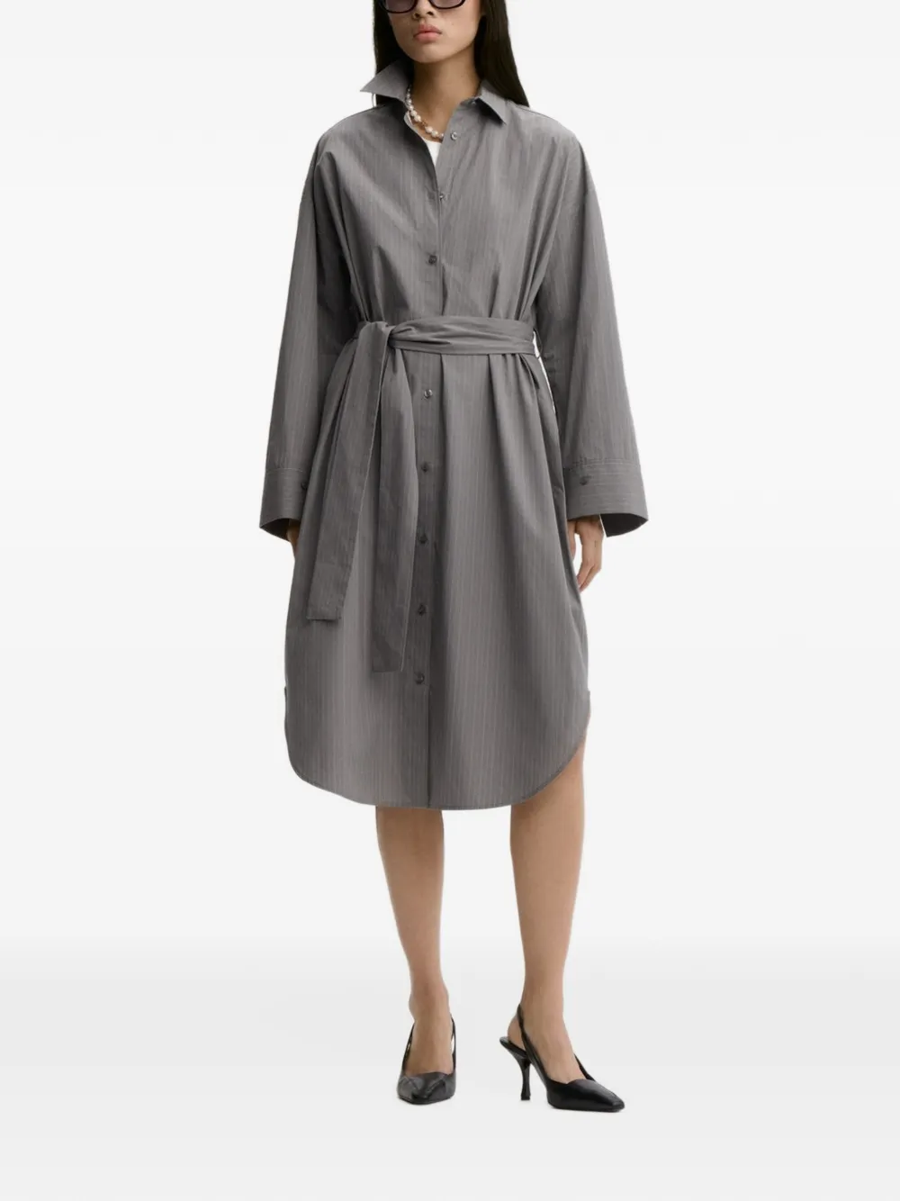 By Malene Birger Derris pinstripe shirt midi dress Grijs