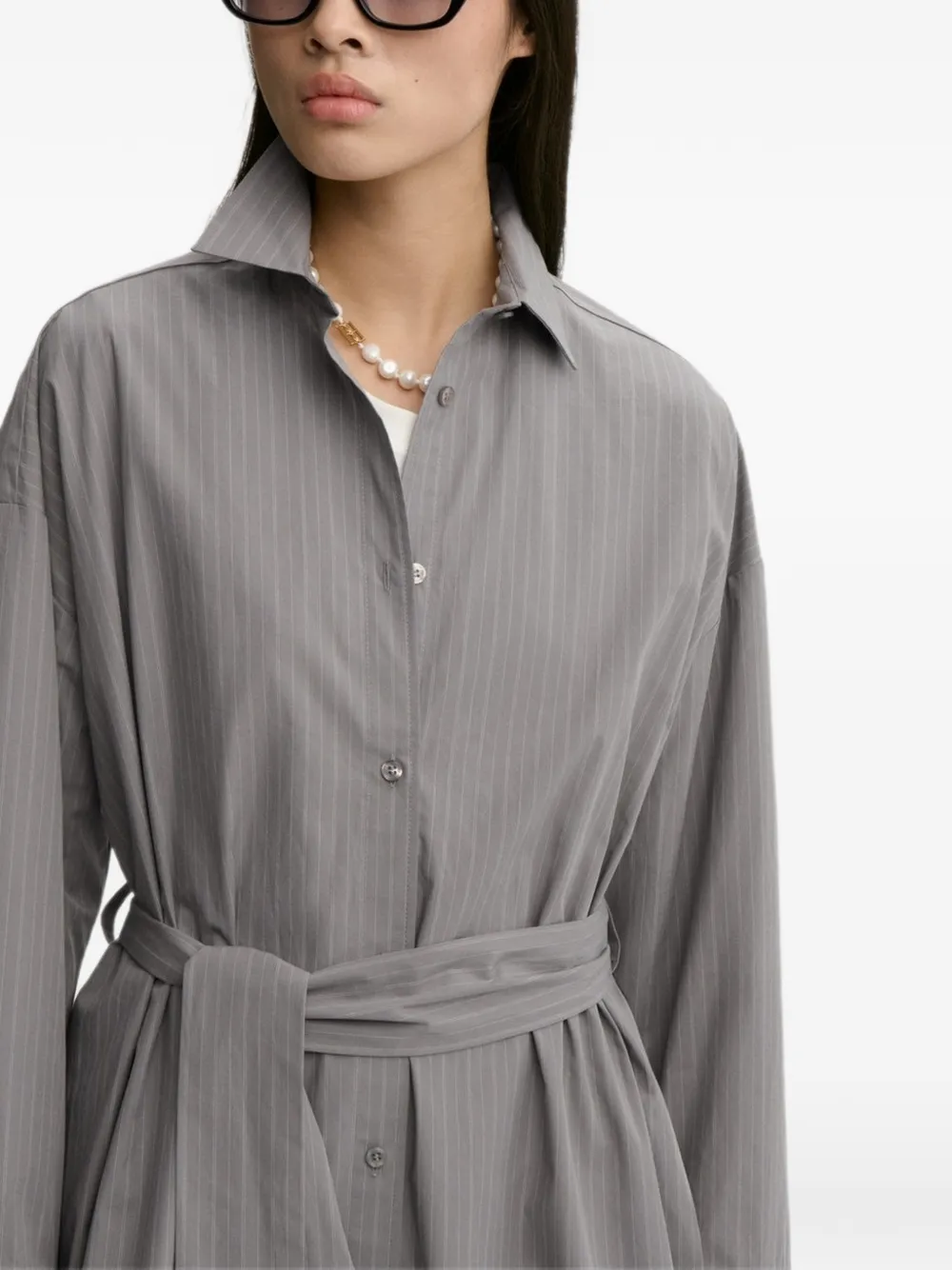 By Malene Birger Derris pinstripe shirt midi dress Grijs