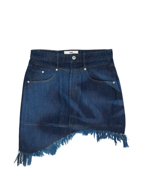 Feng Chen Wang x Lee asymmetric frayed denim mini skirt