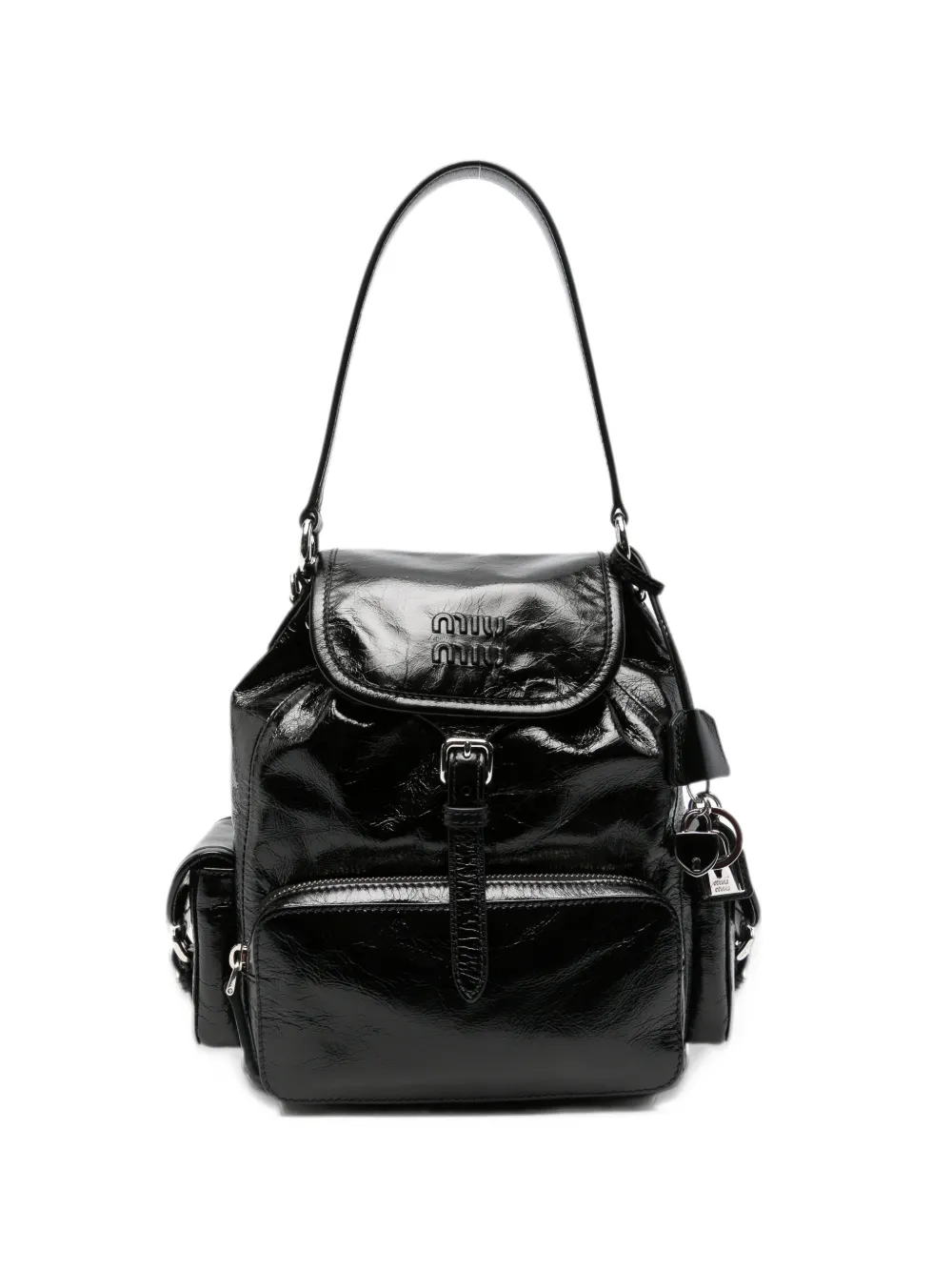 Miu Miu crinkled-leather buckle-fastening backpack - Nero