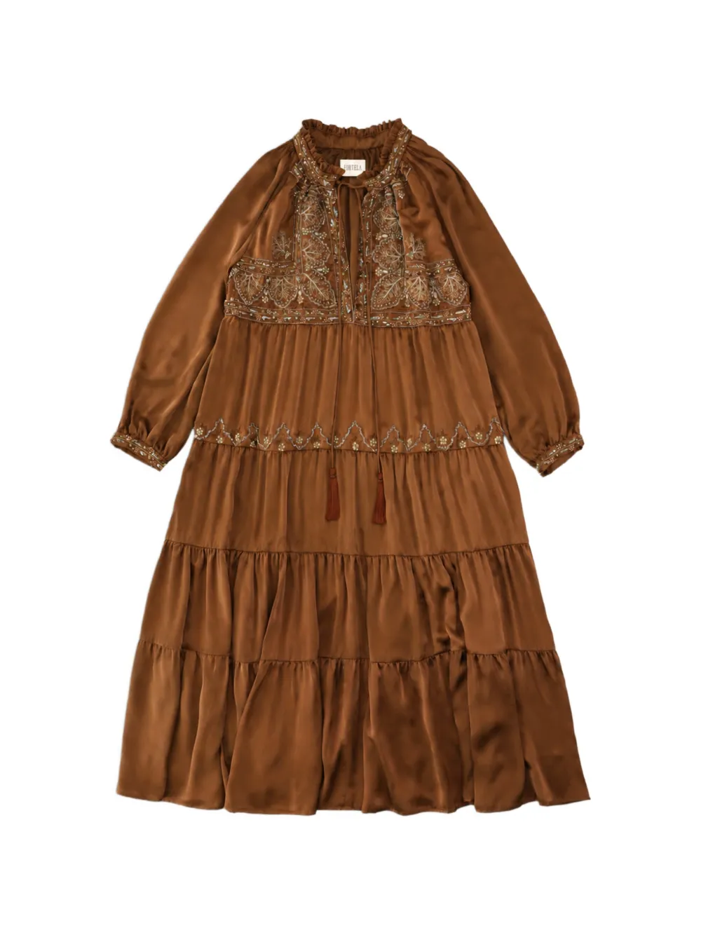 Fortela Arsia embroidered-silk maxi dress - Marrone