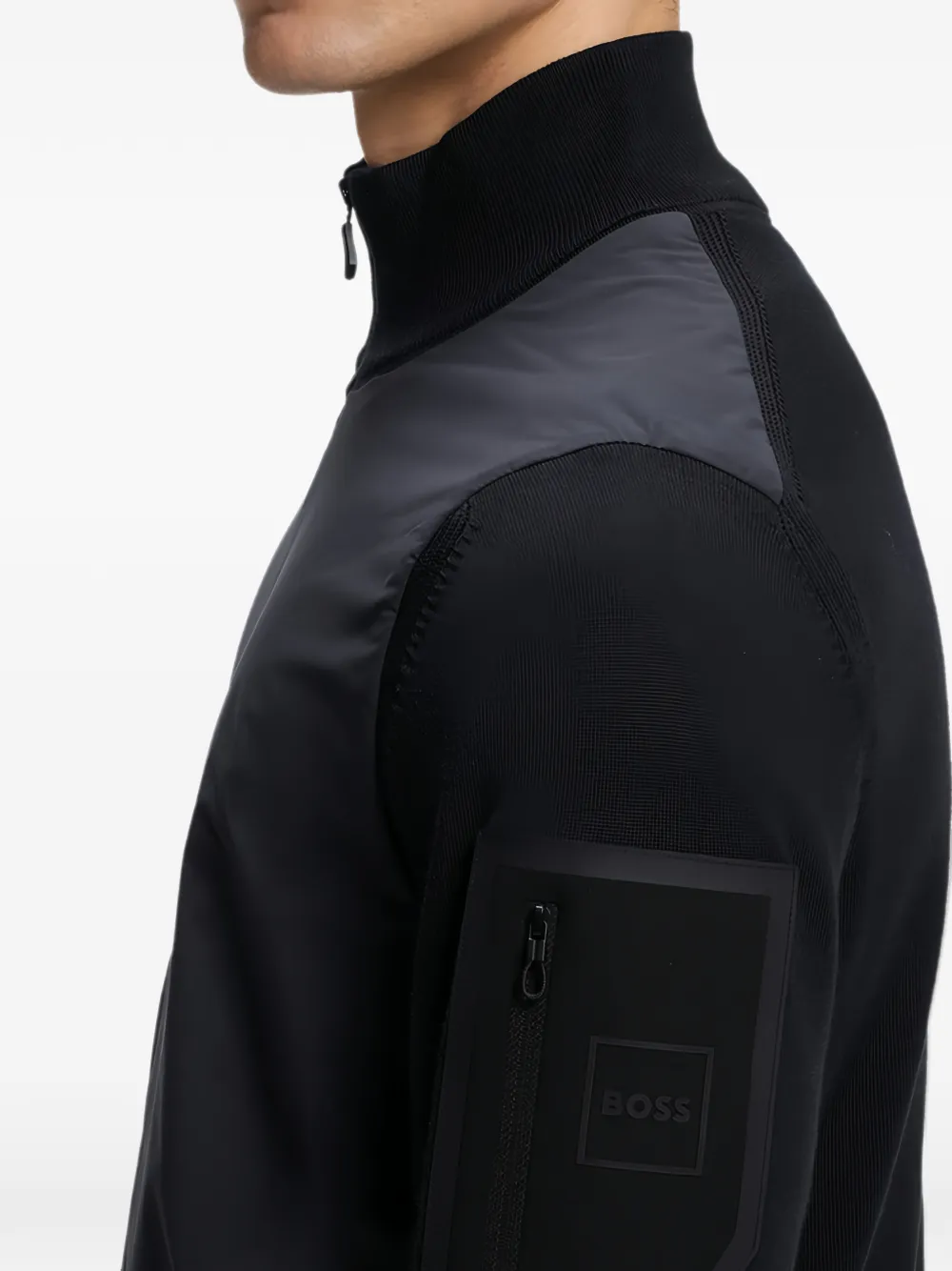 BOSS zip-up panelled sweatshirt Zwart