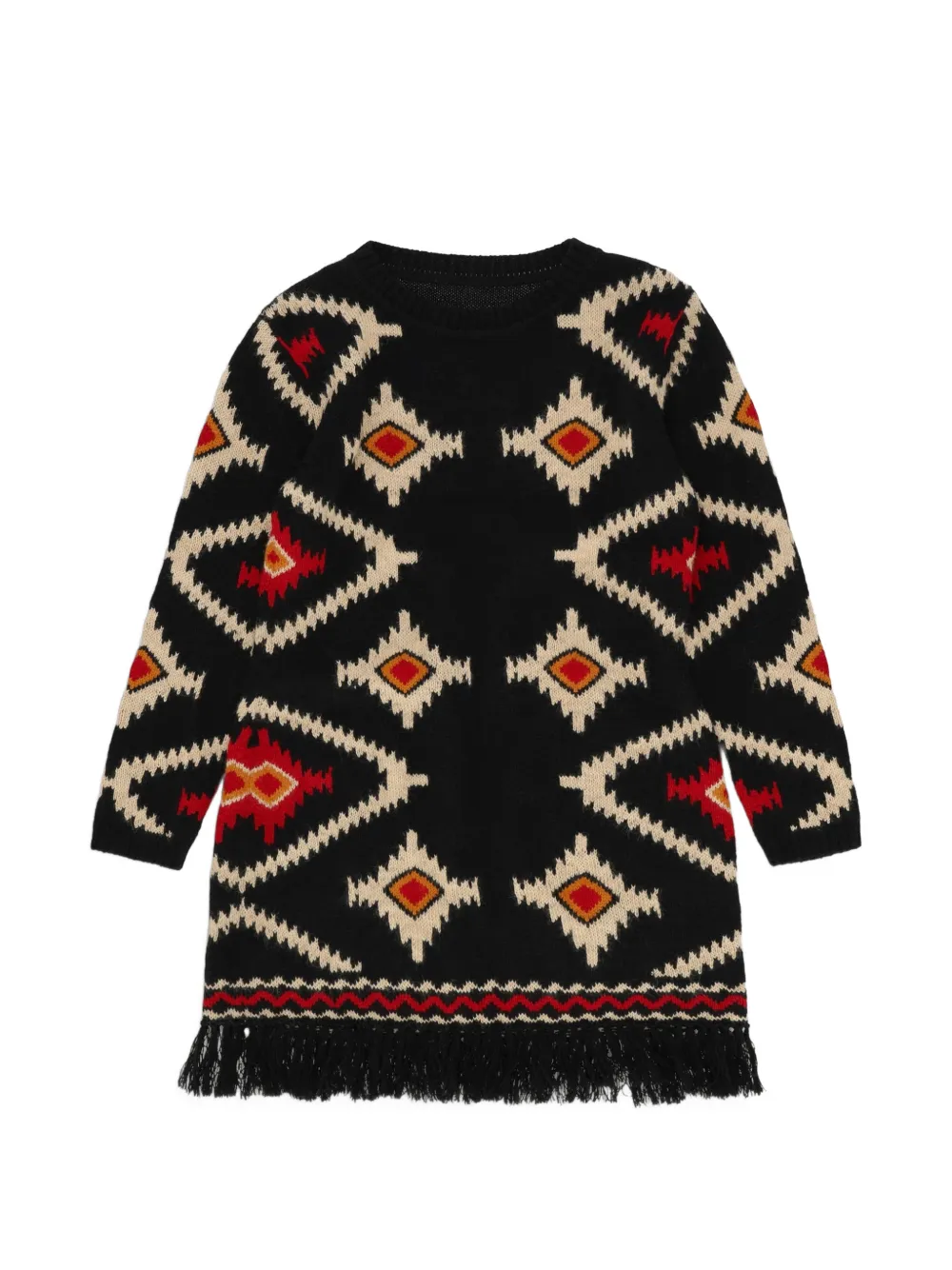 Fortela Lilium Navajo-pattern fringed sweater - Nero