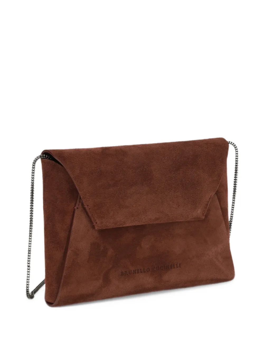 Brunello Cucinelli Duo pochette in suede with precious chain - Marrone