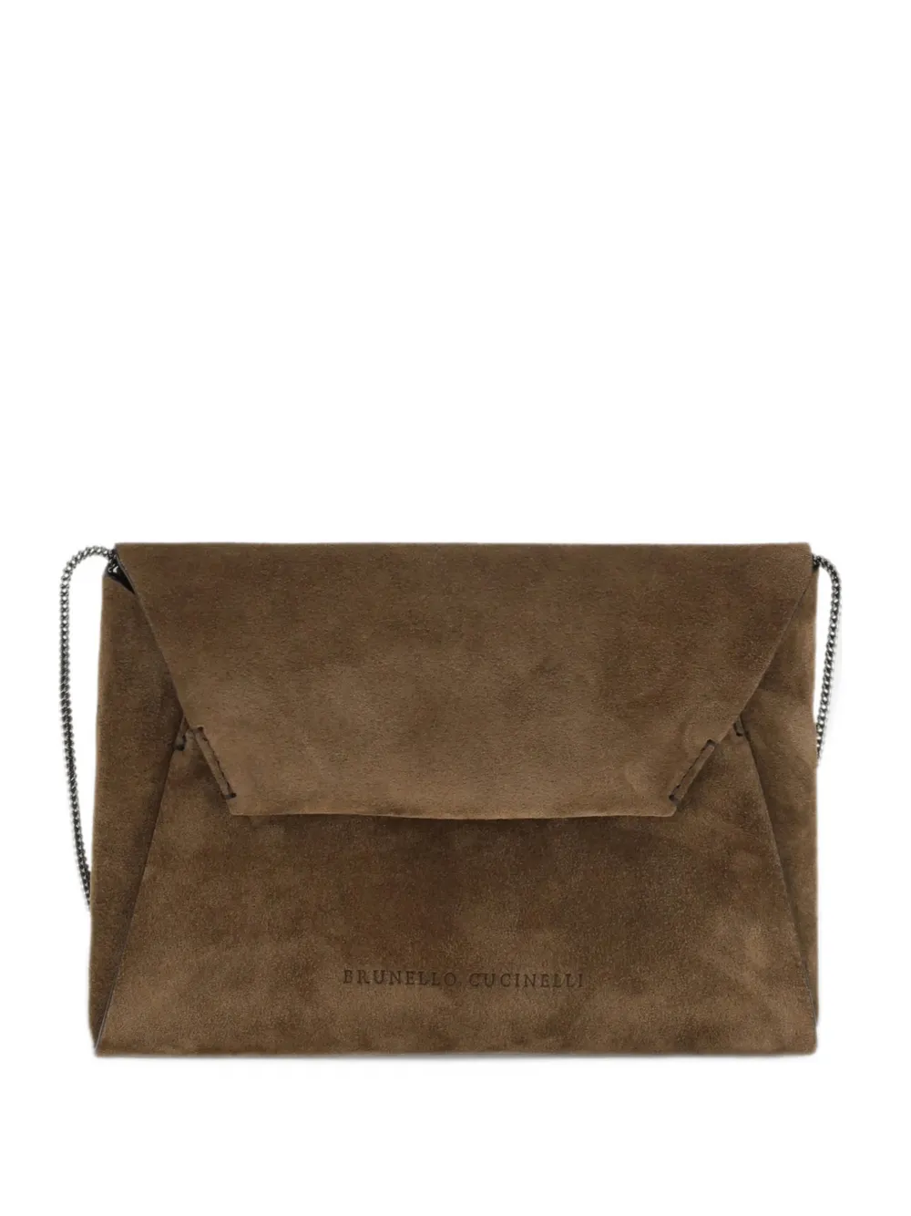 Brunello Cucinelli Duo pochette in suede with precious chain - Marrone