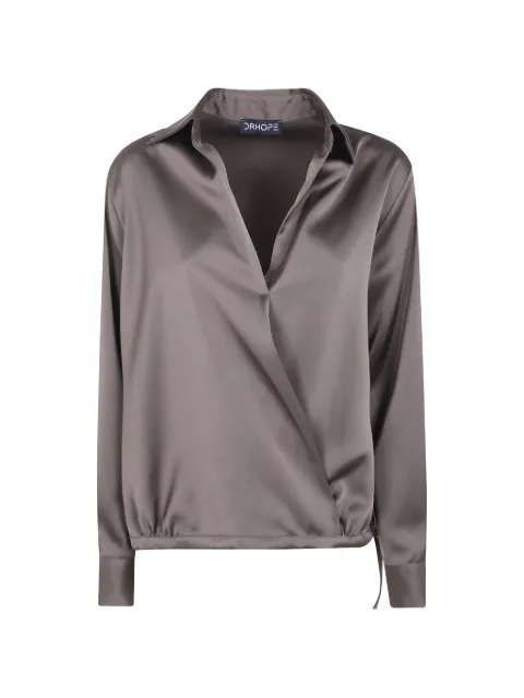 DRHOPE wrap-style long-sleeve blouse