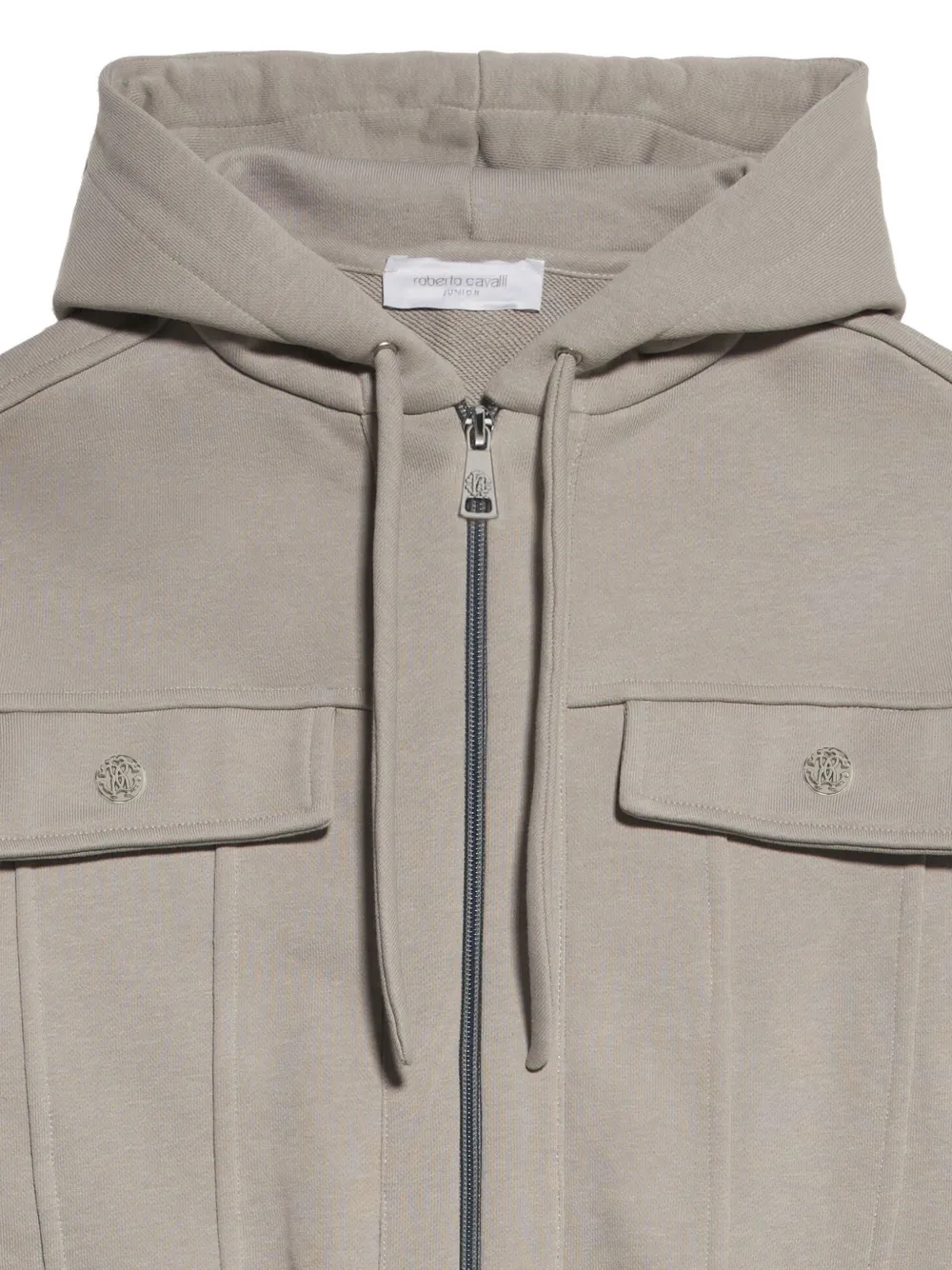 Roberto Cavalli Junior logo-embroidered zip-up hoodie Beige