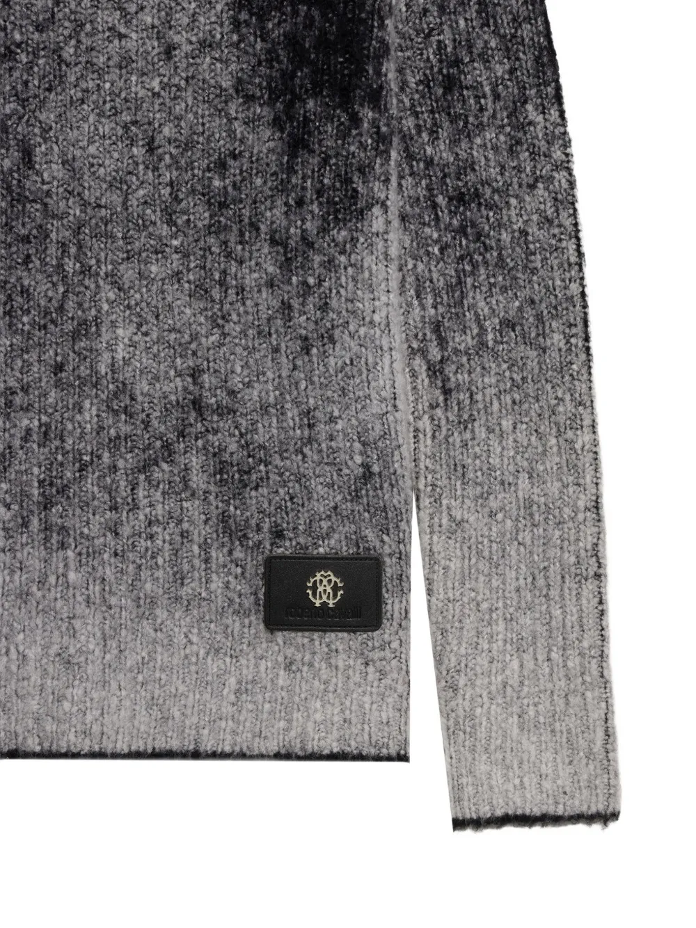 Roberto Cavalli Junior ribbed-knit logo-patch sweater Grijs