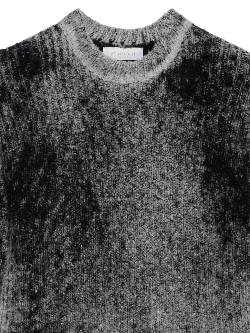 Roberto Cavalli Junior ribbed-knit logo-patch sweater Grijs