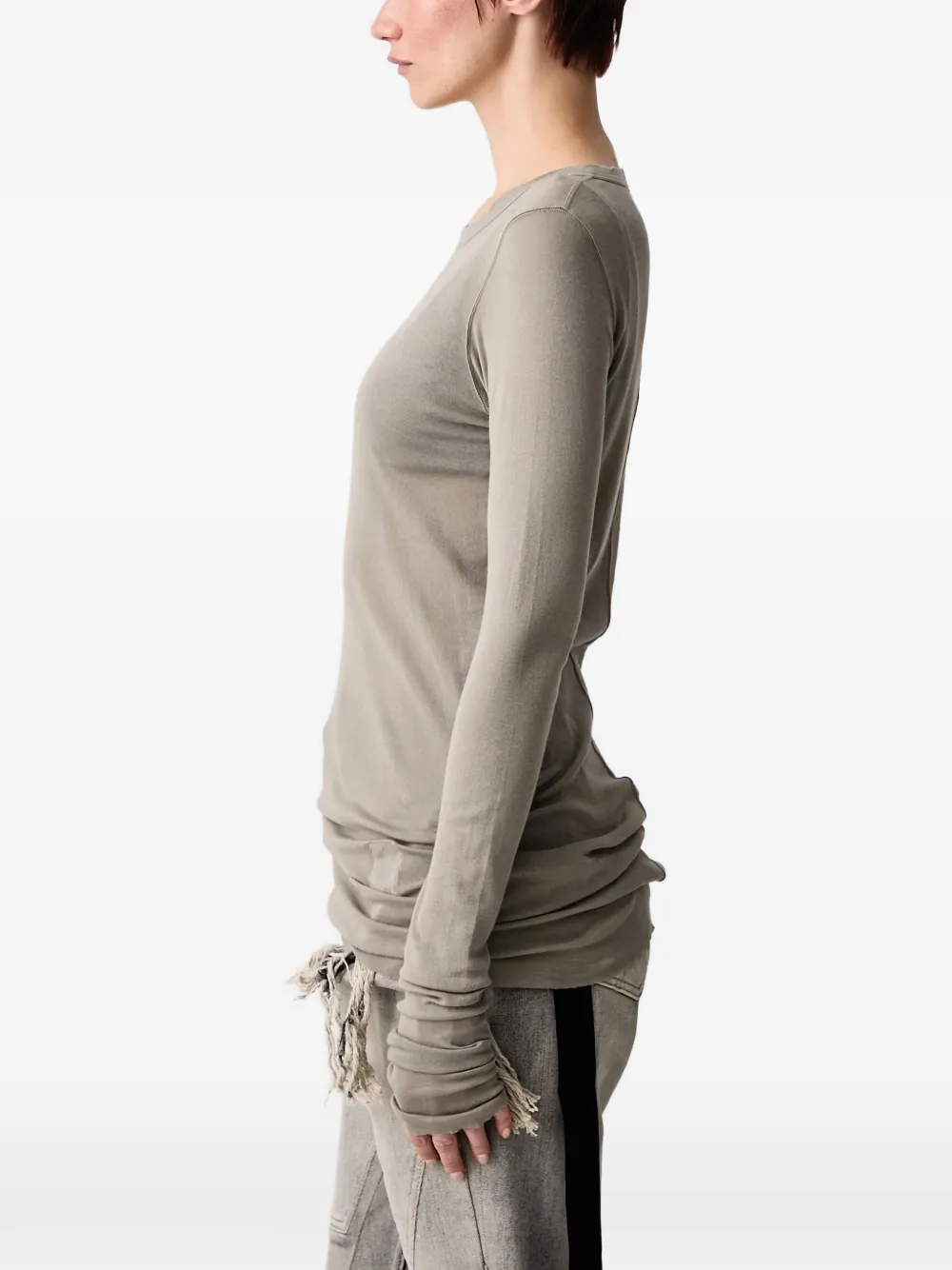 Rick Owens DRKSHDW raw-edge long-sleeve T-shirt Beige