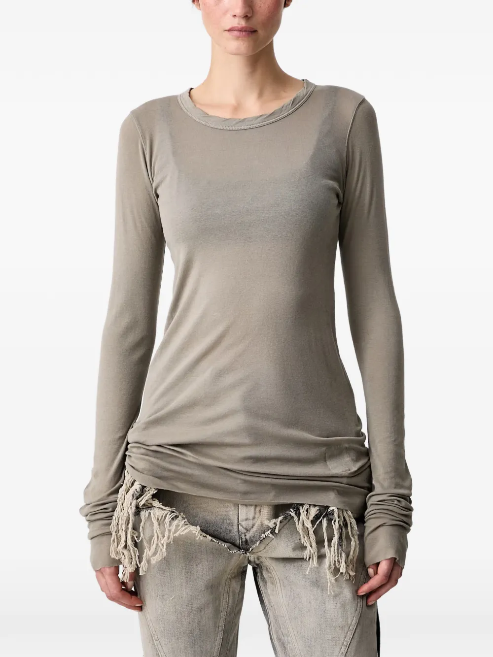 Rick Owens DRKSHDW raw-edge long-sleeve T-shirt Beige