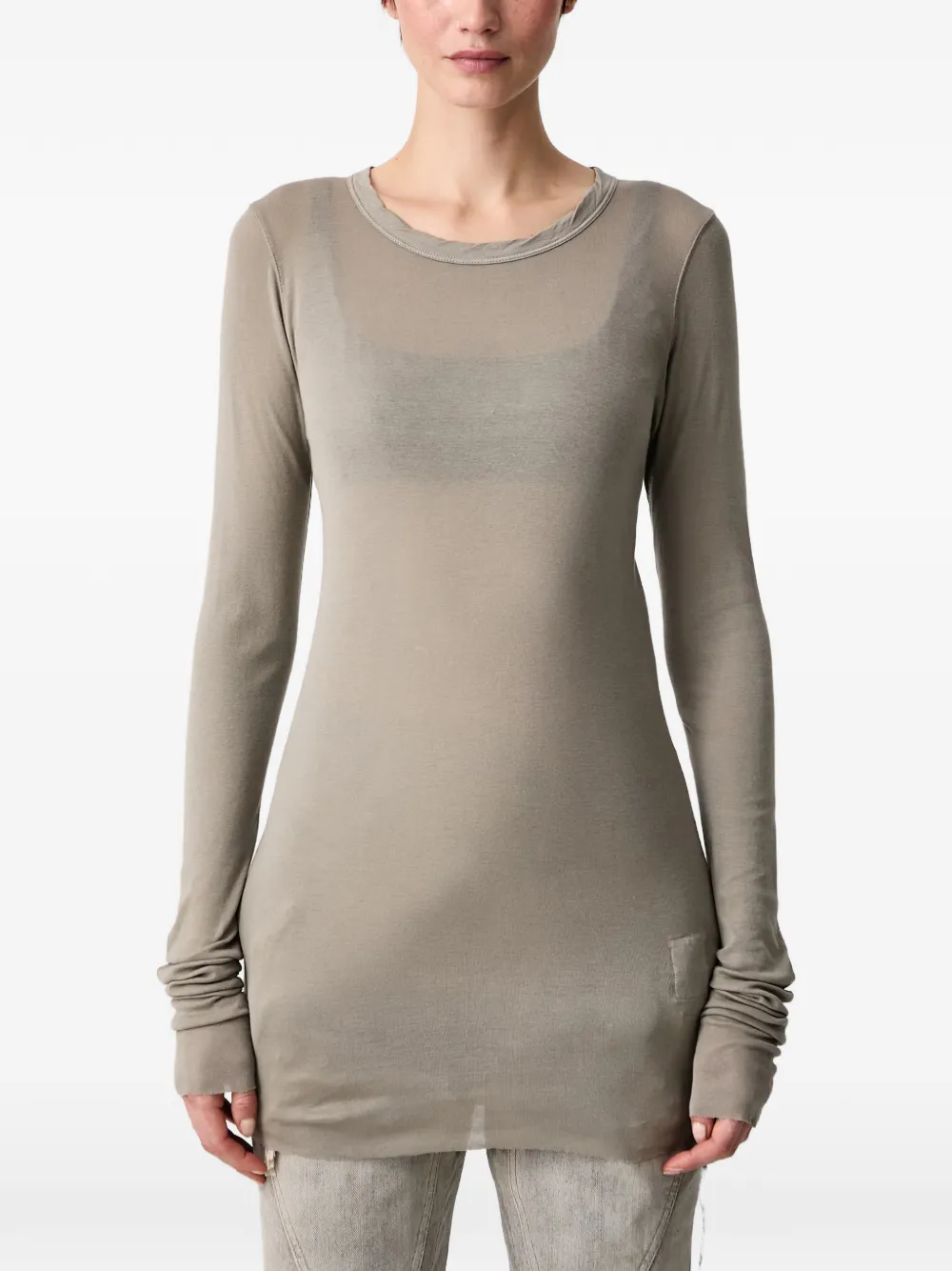 Rick Owens DRKSHDW raw-edge long-sleeve T-shirt Beige
