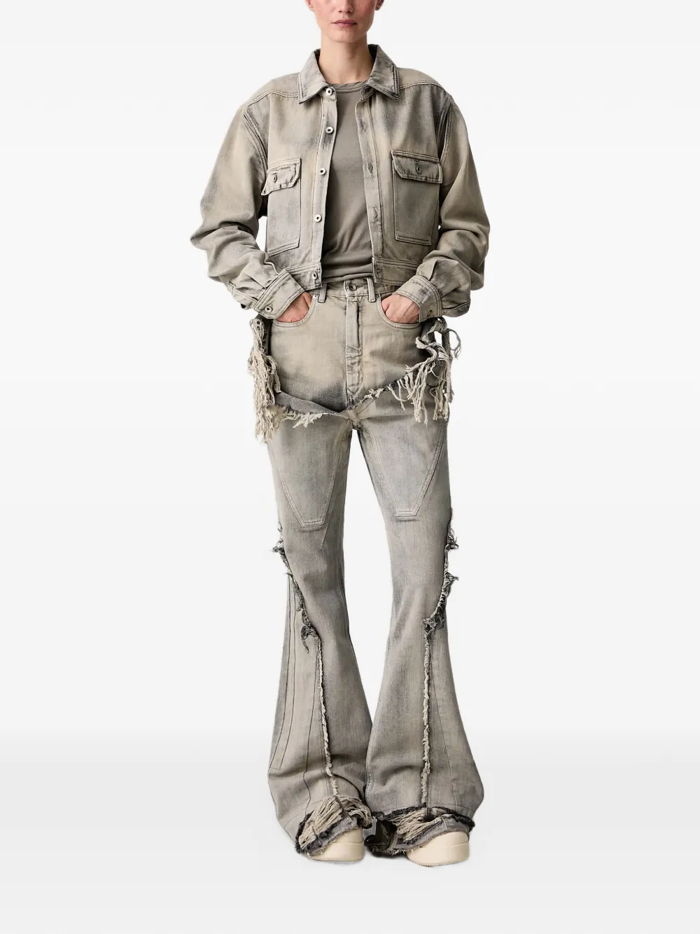 Rick Owens DRKSHDW long-sleeve cropped denim jacket Grijs