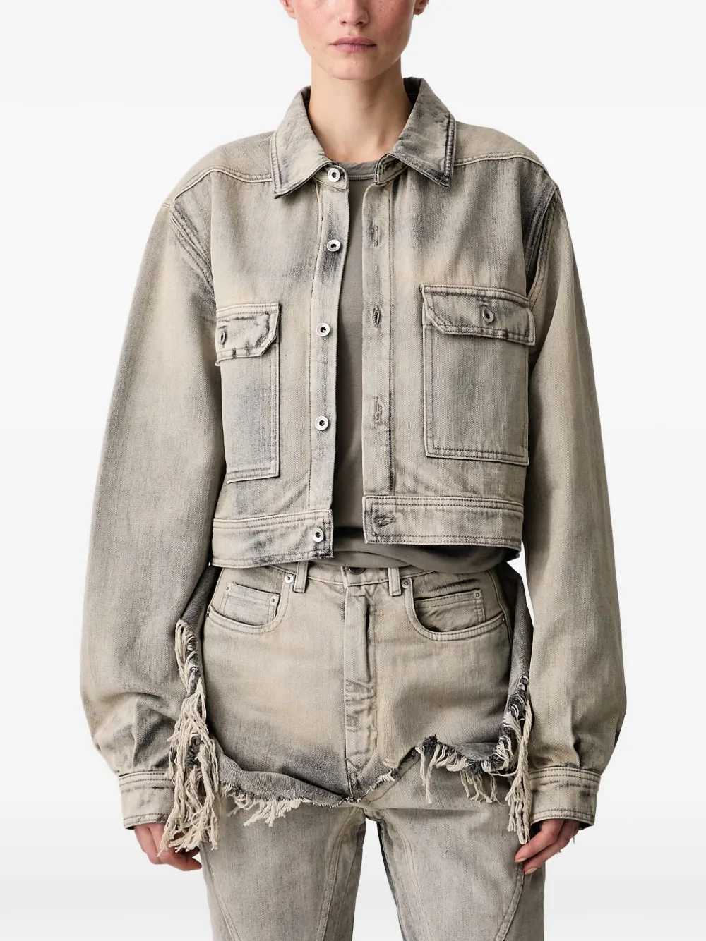 Rick Owens DRKSHDW long-sleeve cropped denim jacket Grijs