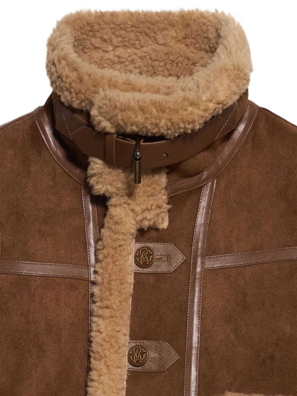 Roberto Cavalli Junior faux-shearling-trimmed buckled jacket Bruin