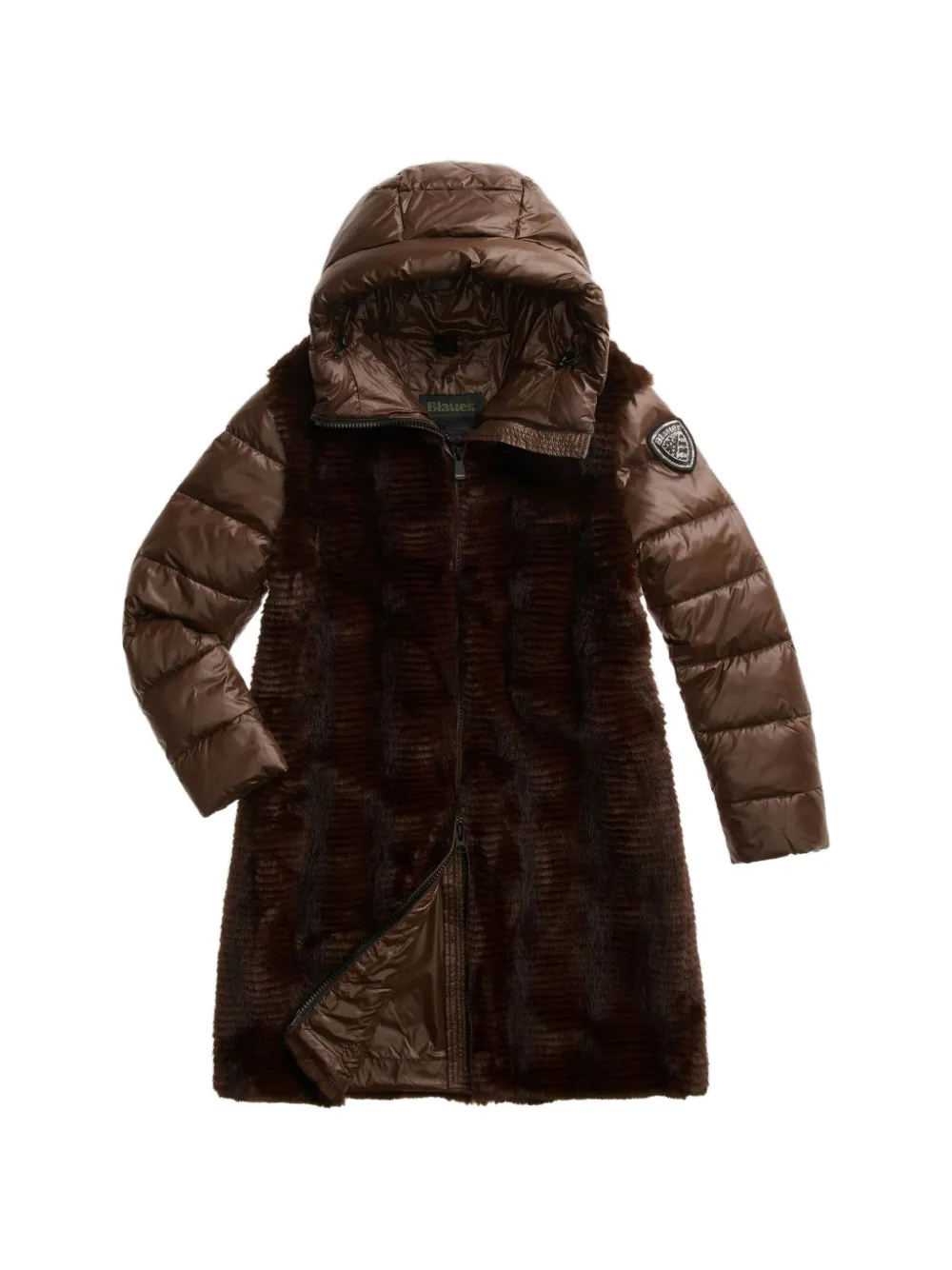 Blauer Aspen panelled padded faux-fur coat - Marrone