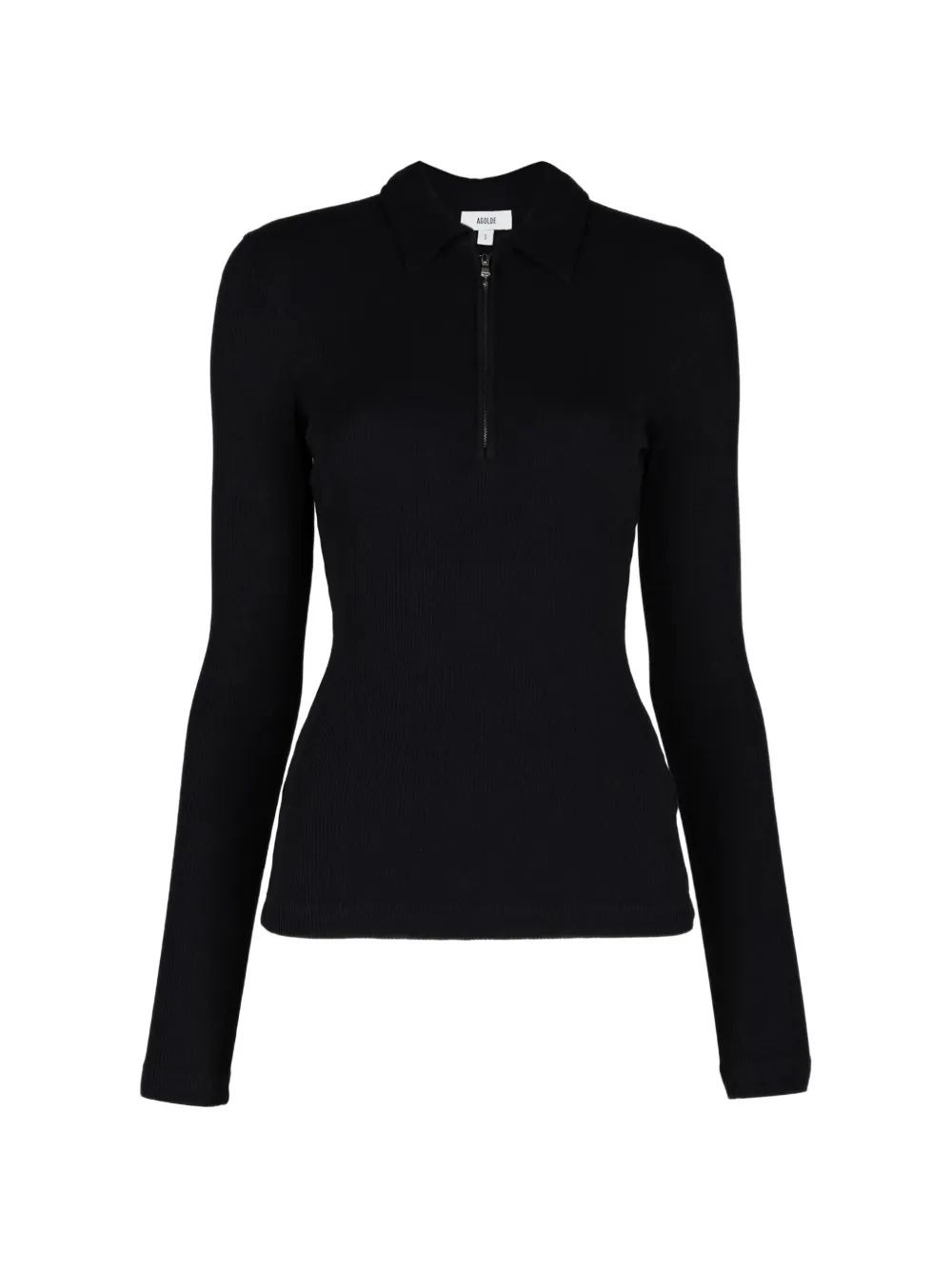 AGOLDE Amica ribbed-knit zip-up polo shirt - Nero