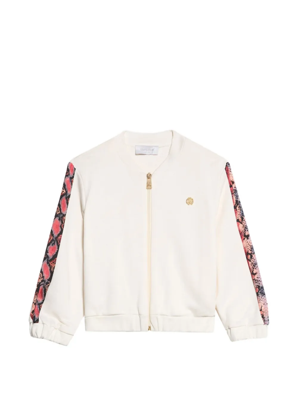 Roberto Cavalli Junior snakeskin-print logo-patch jacket Beige