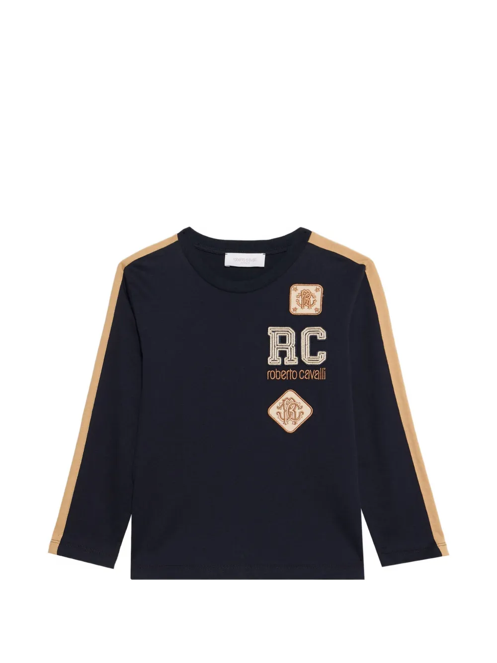 Roberto Cavalli Junior logo-patch side-stripe long-sleeve T-shirt - Blu